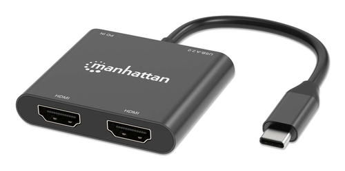 ADAPT USB-C(M) PARA 2XHDMI(F) 4K / USB-A 100W MANHATTAN