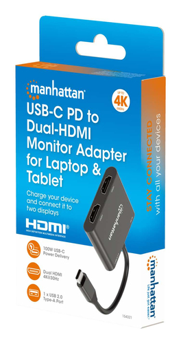ADAPT USB-C(M) PARA 2XHDMI(F) 4K / USB-A 100W MANHATTAN