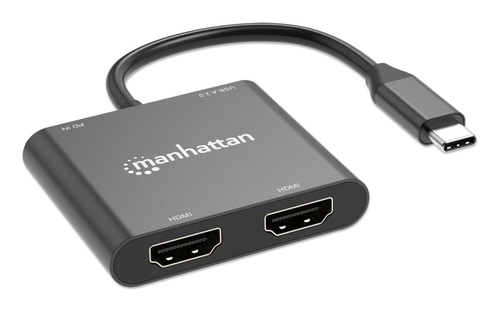 ADAPT USB-C(M) PARA 2XHDMI(F) 4K / USB-A 100W MANHATTAN