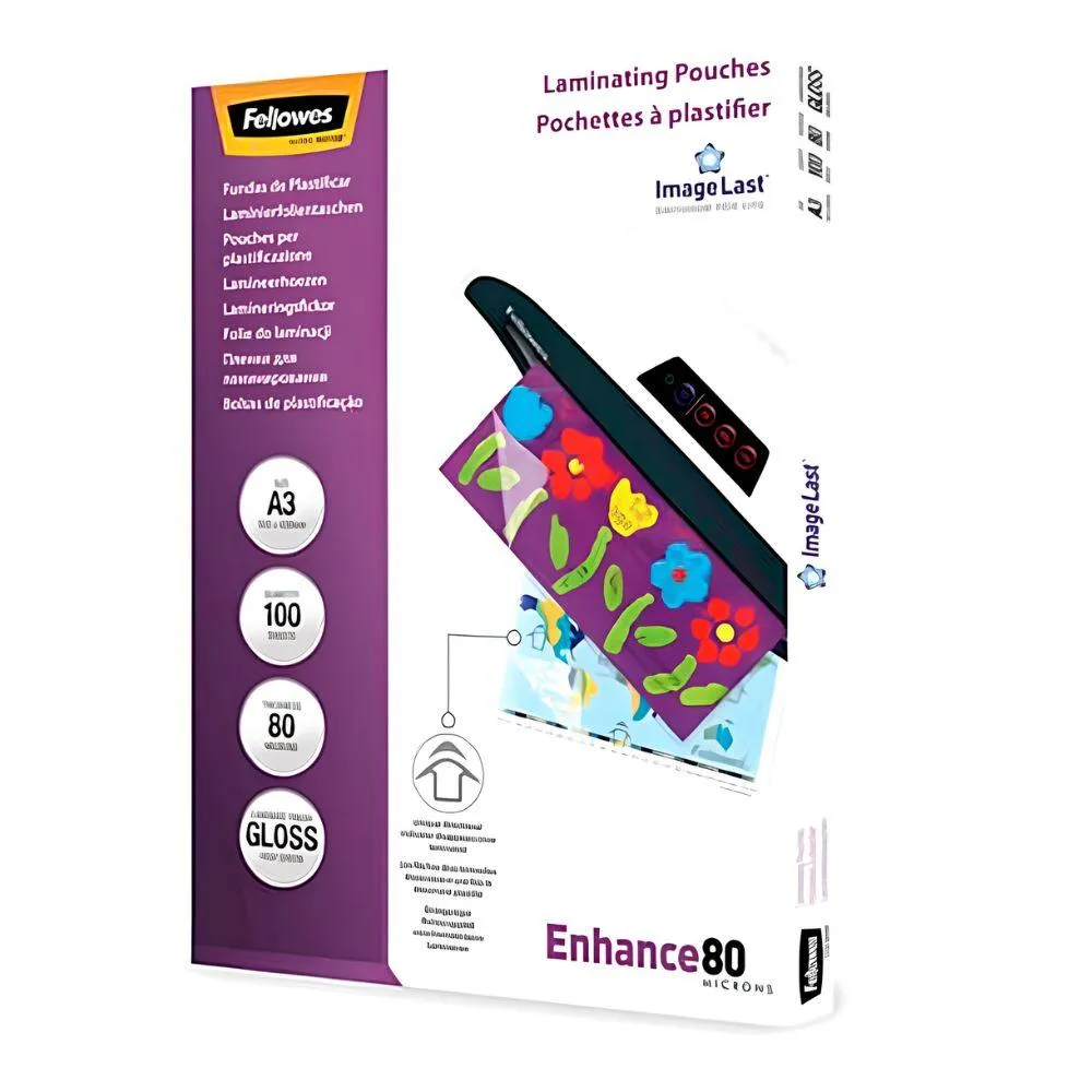 BOLSAS PLASTIFIC.FELLOWES BRILHO 80MIC A3 PACK.100