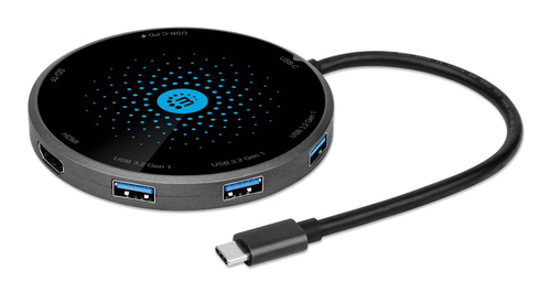 CARREGADOR WIRELESS MANHATTAN 10W 1 USB-C + 3 USB-A + CARD READER LED INDICADOR COM CABO USB-C 0.3M QI WIRELESS FAST CHARGING CINZA E PRETO