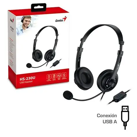 HS GENIUS HS-230U COM MIC PARA PC USB-A PRETO