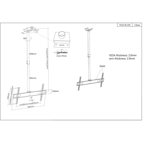 MANHATTAN SUPORTE TV MANHT. 37" A 70" MÁX.50KG AJUSTÁVEL, TETO, 360º