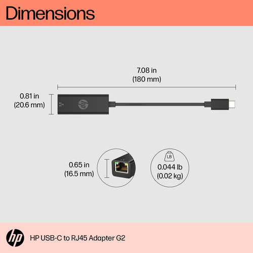 HPI ADAPT USB-C TO RJ45 HP G2 L3 PLACAS, ADAPTADORES E TRANSFORMADORES