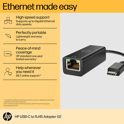 HPI ADAPT USB-C TO RJ45 HP G2 L3 PLACAS, ADAPTADORES E TRANSFORMADORES