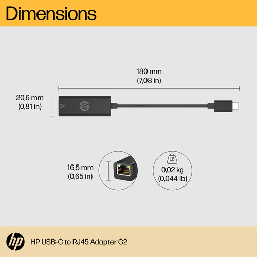 HPI ADAPT USB-C PARA RJ45 HP G2 L3 PLACAS, ADAPTADORES E TRANSFORMADORES