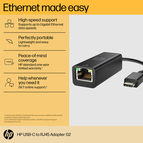 HPI ADAPT USB-C PARA RJ45 HP G2 L3 PLACAS, ADAPTADORES E TRANSFORMADORES