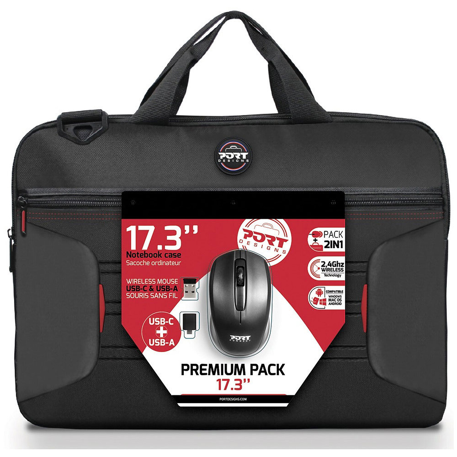 BOLSA + MOUSE PORT DESIGN 17.3" PRETO