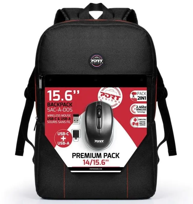 MOCHILA 15.6" PORT DESIGNS PREMIUM + RATO PRETA