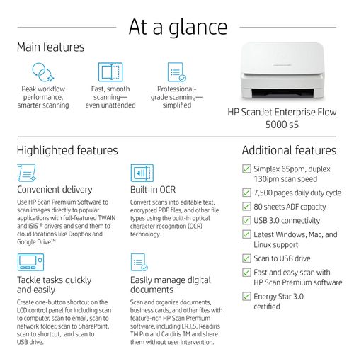 HPI SCANNER SCANJET HP MONO 5000 S5 SFP ENTERPRISE A4 (65 PPM) ADF USB