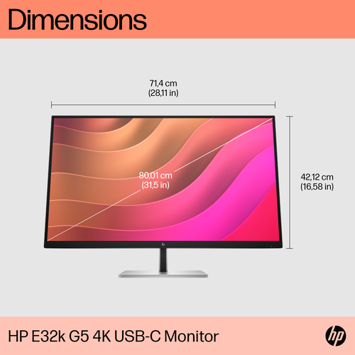 HPI MONITOR HP 31.5" 4K SERIES E AJUSTÁVEL OFFICE HDMI/USB COM USB A/RJ45/DP PRETO