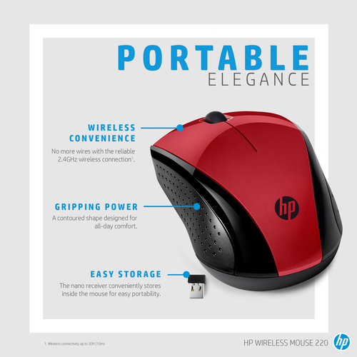 HPI MOUSE HP 220 1000DPI WIRELESS VERMELHO