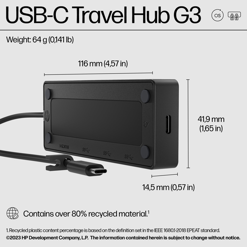 HPI HUB USB-C HP TRAVEL HUB G3 2USB-A/ HDMI PRETO