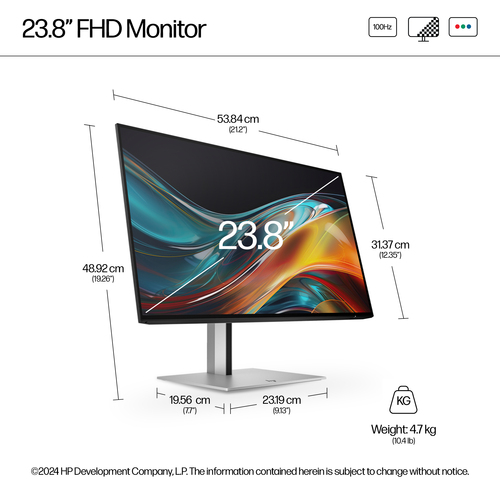 HPI MONITOR HP 23.8" FHD SERIES 7 OFFICE HDMI/USB/DP CINZA 724PF