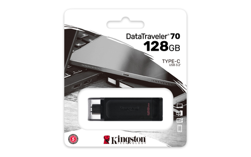 PEN DRIVE 128GB KINGSTON DATA TRAVELER DT70 3.2 USB-C PRETA