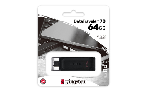 PEN DRIVE 64GB KINGSTON DATA TRAVELER DT70 3.2 USB-C PRETA