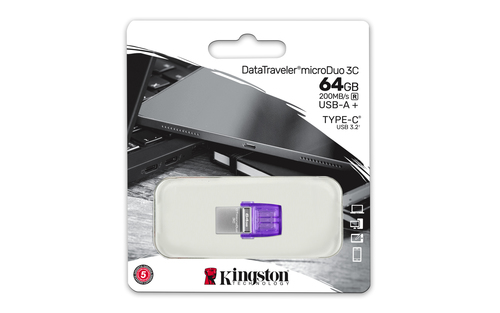 PEN DRIVE 64GB KINGSTON DATA TRAVELER DUO 3.2 USB-A/USB-C PRETA DTDUO3CG3/64GB