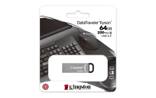 PEN DRIVE 64GB KINGSTON DATA TRAVELER KYSON 3.2 ALTA PERFORMANCE USB-A PRATA