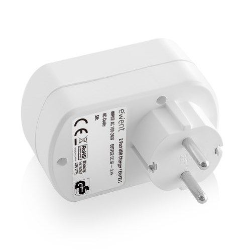 CARREGADOR TOMADA EWENT 17W EU 2 USB-A SEM CABO FAST CHARGE 3.4A BRANCO