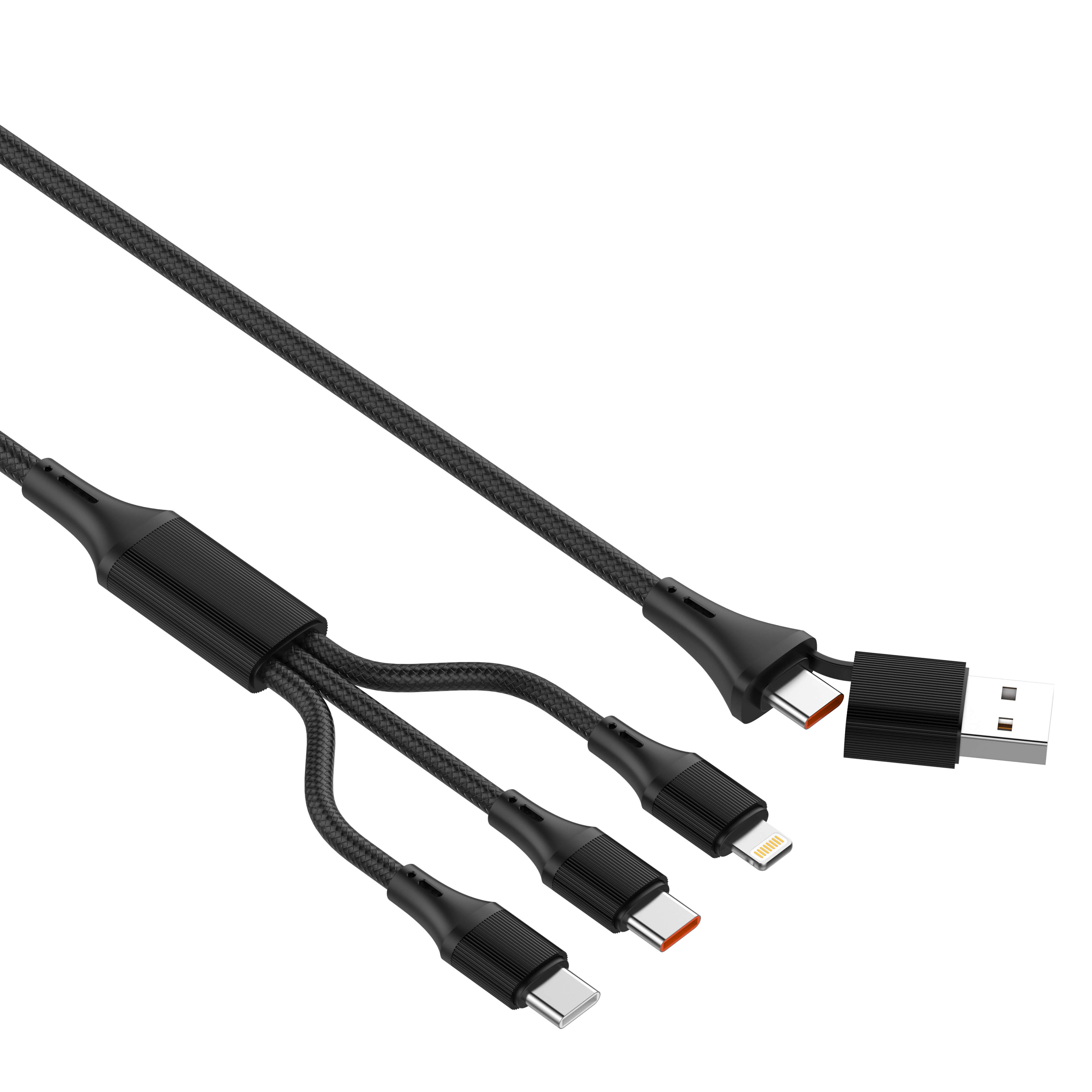 CABO WINTECH 1.2M USB/USB-C PARA 1XLIGHTING / 2X USB-C PRETO