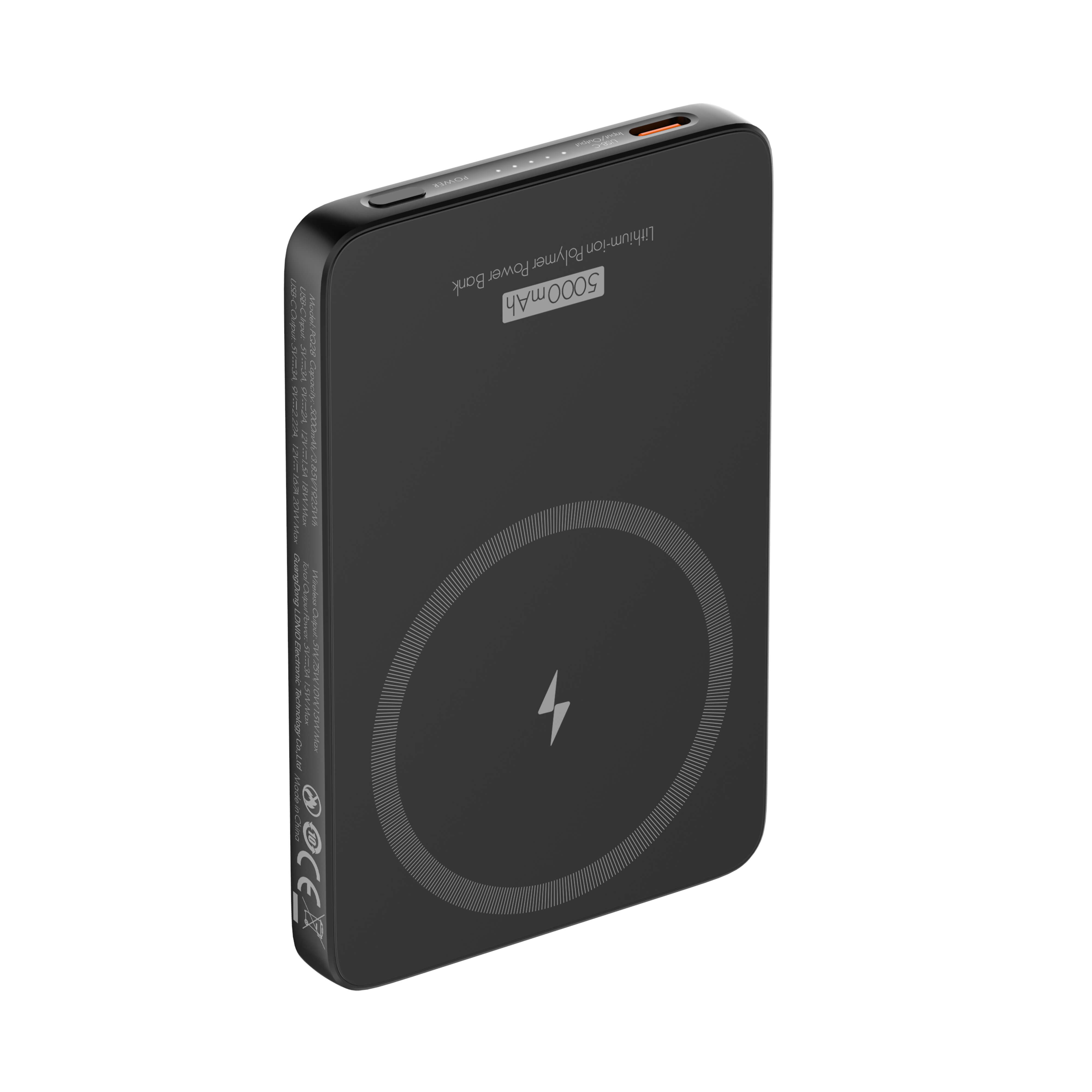 CARREGADOR POWERBANK + WIRELESS MAGNÉTICO LDNIO PQ28 15W 5000MAH USB-C PRETO