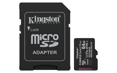 CARTÃO DE MEMÓRIA MICRO SDXC 64GB KINGSTON CANVAS GO! PLUS GEN 3 CL10 UHS-I U3 170MB/S COM ADAPTADOR PRETO