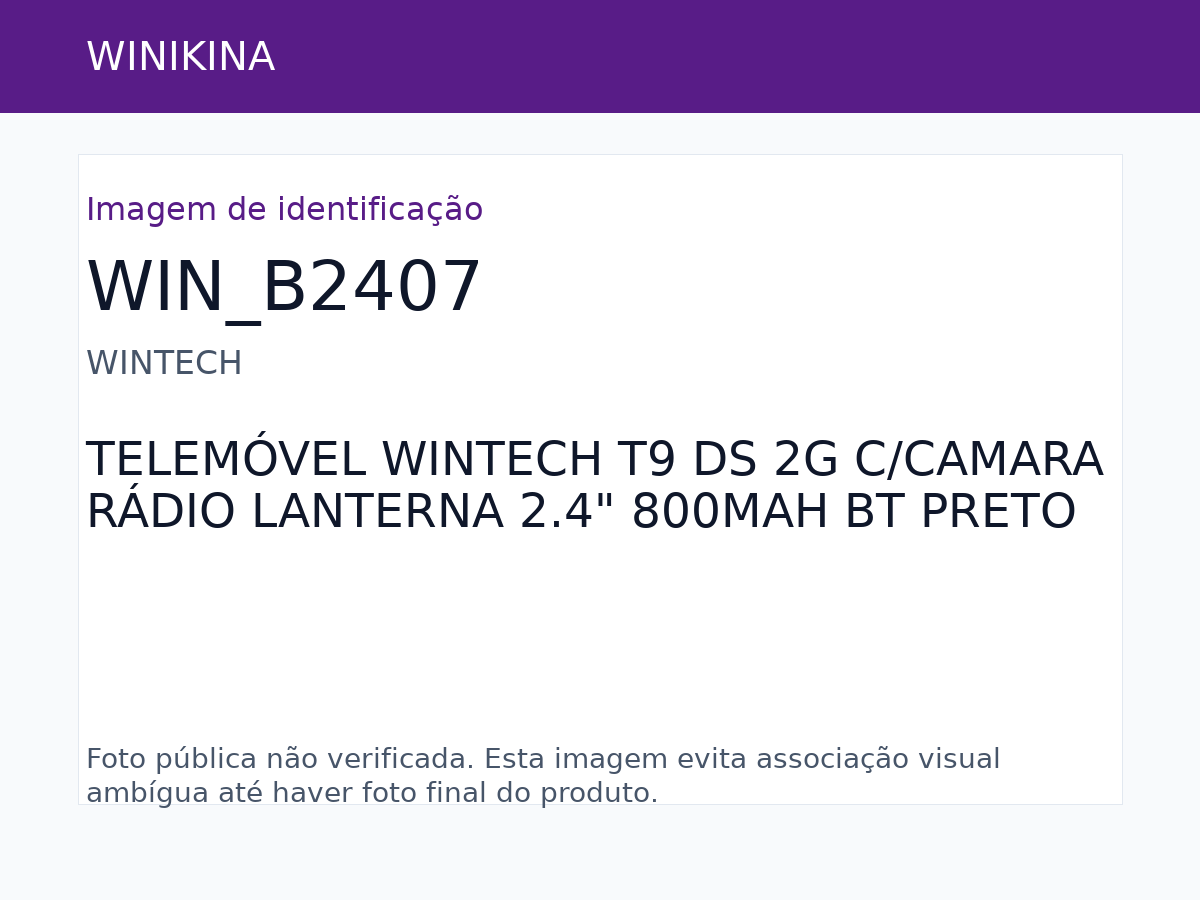 TELEMÓVEL WINTECH T9 DS 2G COM CAMARA RÁDIO LANTERNA 2.4" 800MAH BT PRETO B2407