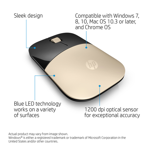 HPI MOUSE HP Z3700 ULTRA FINO AMBIDESTRO 1200DPI WIRELESS OURO